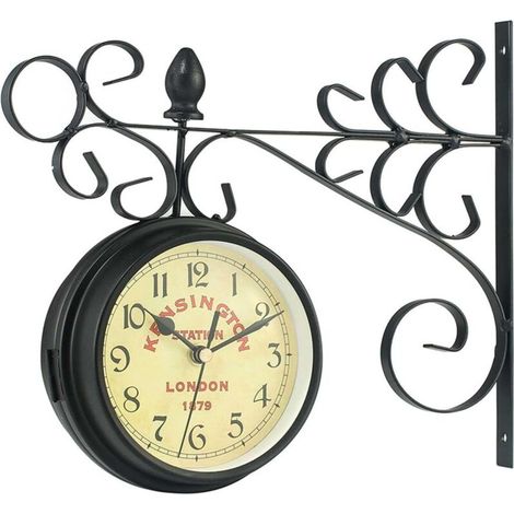 Horloge Murale Double Face Rétro Fer Silent Quartz Montre Maison Chambre Jardin Intérieur Extérieur Décoration (1/4)