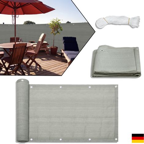 Jiubiaz Balkonsichtschutz aus HDPE (180g/m2), 75x600cm, Balkonabdeckung mit Ösen, Schattiergewebe, UV-Schutz, Windschutz, Reißfeste, Grau, für Garten, Terrasse, Außenpool