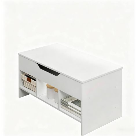 CHICFURN Mesa de centro elevable 96 x 45 x 51 cm de madera blanca con almacenaje (1/5)
