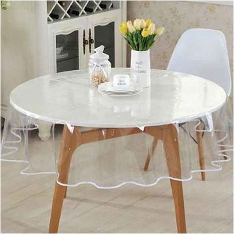 HOXILEELEO - Nappe en PVC transparent, nappe en plastique, imperméable, rectangulaire ou ronde, film protecteur en PVC lavable (diamètre 140 cm) (1/5)