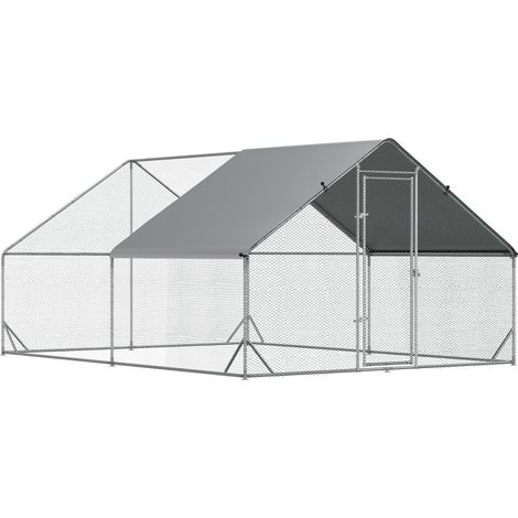 Enclos XXL pour poulailler avec abri et porte verrouillable en acier galvanisé 3x4x2 m pour 8-12 poules, canards et lapins (1/5)