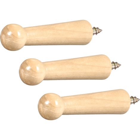 Crochet Mur - Bois Massif - Finition Vernis Clair - Pour Manteaux Chapeaux Serviettes - Lot de 3 (1/3)