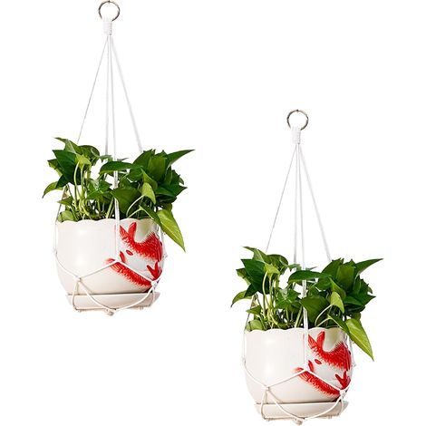 2 Pièces Support de Suspension pour Plantes en Coton, Macramé Support Pots pour Fleur, Décoration Intérieur/Extérieur, Idéal pour Balcon, Bureau, Jardin, 56 cm (1/5)