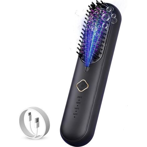 Brosse Lissante Sans Fil, Brosse Lissante pour Cheveux Anti-BrûLure, Lisseur Cheveux-Ions Négatifs avec Type C, 4000 mAh, 4 Températures (140-200°C), Portable et Pratique pour Voyage (1/5)