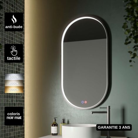 Miroir Salle de Bain LED Réglable 50x90cm - Noir Mat - Commandes On/Off & Anti-Buée - RIO LEDIMEX (1/5)
