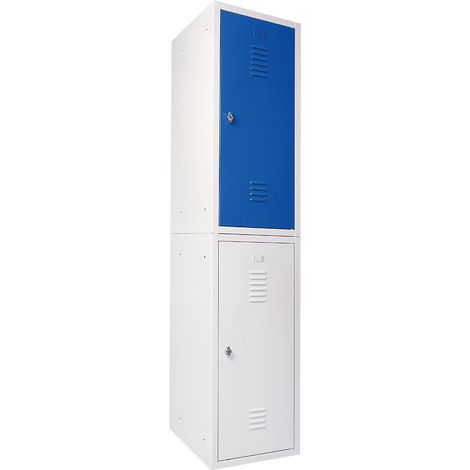 BRB Schließfachschränke-Set aus Stahlblech, HxBxT 900x415x490 mm (2 Stück, grau/blau)