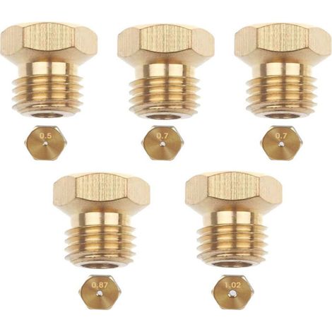 Pack de 5 gicleurs gaz butane universels 0,5/0,7/0,87/1,02 mm – Installation filetée pour brûleurs – Conversion gaz naturel en GPL (1/5)