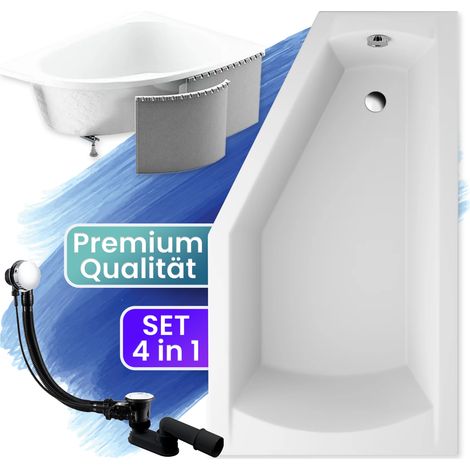 Badewanne Eckbadewanne 150x90 Rechts mit Styroporverkleidung, Ablauf & Füße GRATIS - Komplettset 4in1 Original Acryl Wanne Siphon - BADLAND SELENA (1/5)