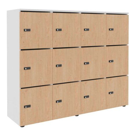 Casier flexycaz 12 cases blanc 4 x 3 cases L 160 x P 42 x H 131,4 +pass -12 portes individuelles - Chêne clair - Maxiburo (1/3)