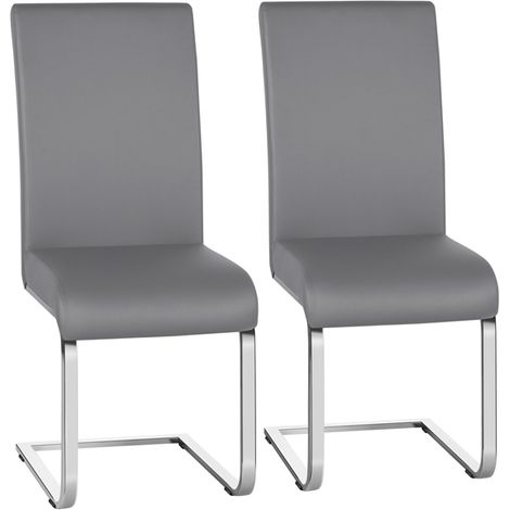 Yaheetech Set 2 Sedie da Pranzo Moderne Cucina Ufficio in Ecopelle e Acciaio Cromato Chiaro Grigio (1/5)