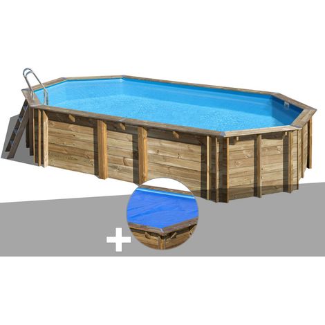 Kit piscine bois Gré Orange 7,55 x 4,56 x 1,46 m + Bâche à bulles