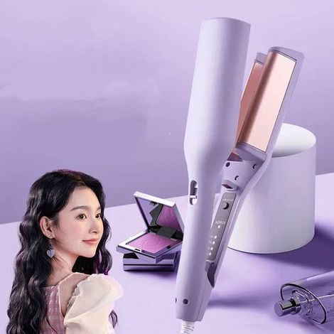 Fer à boucler effet wavy pour cheveux très ondulés - Fer à boucler effet sirène pour femmes - Anti-brûlure, double tension - Fer à boucler en céramique de 3,5 cm avec double cylindre pour cheveux ondu (1/4)