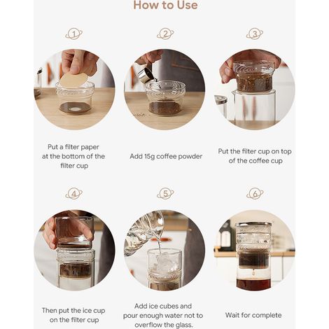 300 ml / 10,15 oz Cold-Brew-Kaffeebereiter für Tee und Extraktion, Filterkaffeebereiter aus Borosilikatglas mit Reinigungsbürste und Löffel, geeignet für Reisen und das Homeoffice. (1/5)