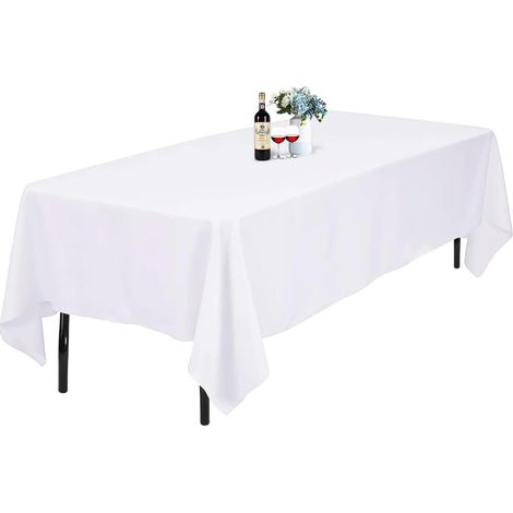 Nappe blanche - Nappe rectangulaire en polyester 152 x 213 cm, pour table de 120 cm, lavable, antitache et infroissable, nappe de Noël (1/5)