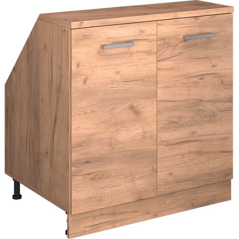 Mobile cucina sottotetto R-Line, Rovere dorato, 80 cm con 2 porte, carcassa 60 cm profondità, Vicco