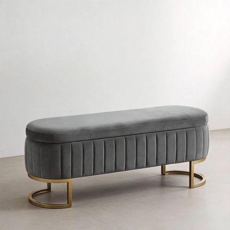 Banc de lit 130 cm avec rangement, banquette rembourrée multifonction pour chambre et entrée - gris clair (1/5)