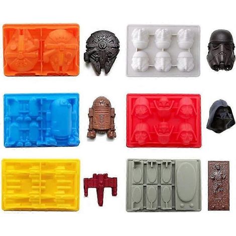 Moules sur le thème de Star Wars, ensemble de 6 moules en silicone flexibles, adaptés aux fans de Star Wars, aux robots, aux décorations de gâteaux d'anniversaire, aux moules à bonbons, aux moules à c (1/4)