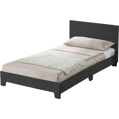 Lit complet Simpli 90x190 – Tête de lit et cadre inclus – Polyuréthane gris – Style contemporain – Dimensions 203 x 103 x 87 cm – Meubler Design