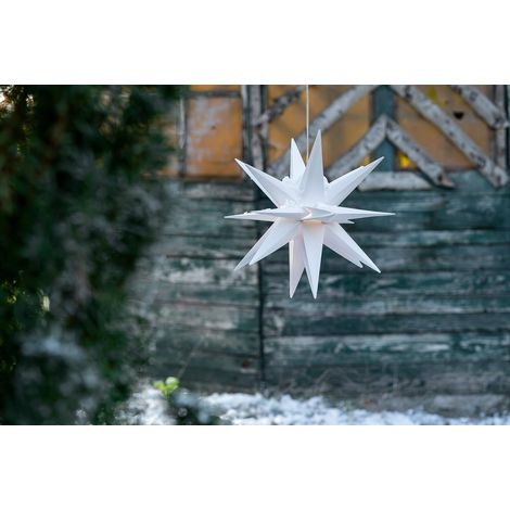 Étoile de Noël LED blanche 25 cm extérieur, 18 branches, câble et transformateur