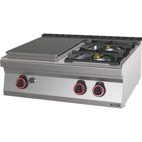 Fourneau gaz professionnel - 2 feux + Plaque coup de feu - 80cm - Casselin
