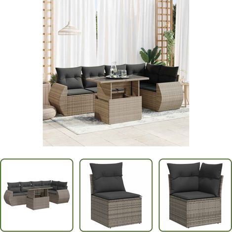 vidaXL Freisitzmöbel - 6-tlg. Garten-Sofagarnitur mit Kissen Grau Poly Rattan (1/5)