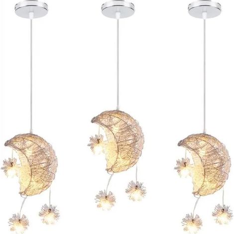 U-Do 3Pcs Lune Lustre Suspension LED Lampe Lumière Chaude Lampe Créatif design Moderne pour Café Escaliers Salon (1/4)