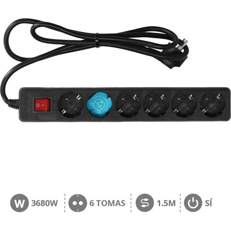 Base múltiple negra con 6 enchufes e interruptor 1.5 m de cable GSC 0000031 (1/2)