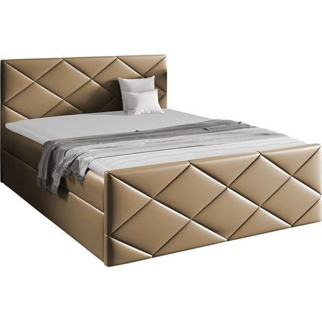 Cama continental Mons, Blando 034, Doble, Continental, 140x200, Cuero ecológico, Somieres, 144x213x103cm (1/5)