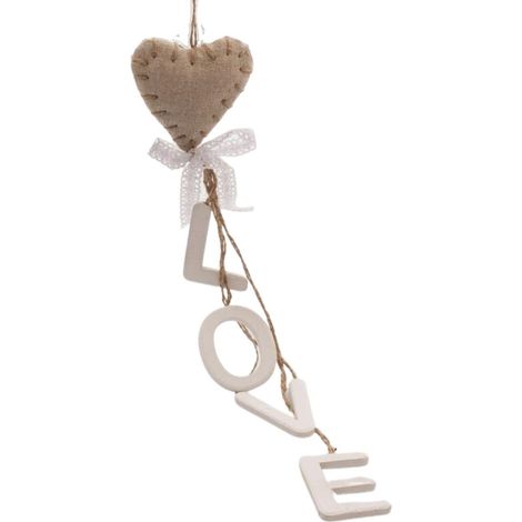 Inscription à suspendre en bois avec cœur en tissu, 30 cm (lot de 3)