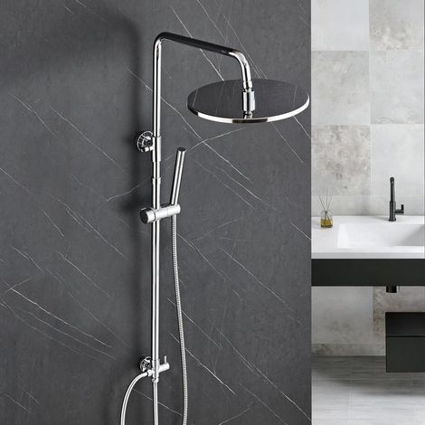 Görbach Regendusche ohne Armatur, Edelstahl Duschsystem Chrom, Höhenverstellbare Duschsäule 74–114 cm, Runde Kopfbrause Ø20 cm (1/5)