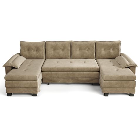 ELVMI Canapé Modulaire En U Convertible avec USB et 4 Coussins, en Chenille, Camel (1/5)