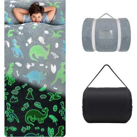 Sac de Couchage Lumineux Enfant, Tapis de Sieste Chaud,Dinosaure gris (1/5)