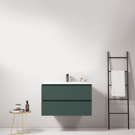 Mobile bagno sospeso cannettato 80 cm Verde Comodoro Lavabo in Ceramica Senza Specchio - Fiji Paint (1/4)