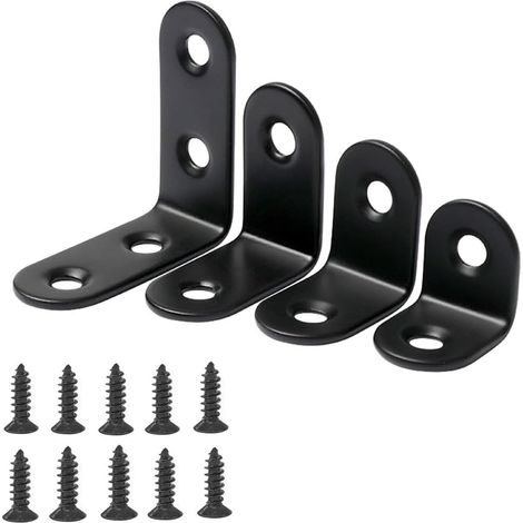 Lot de 40 supports en L noirs pour bois, équerres d'angle en acier inoxydable, équerres à angle droit à 90 degrés pour fixation de meubles (20 mm-50 mm) (1/5)