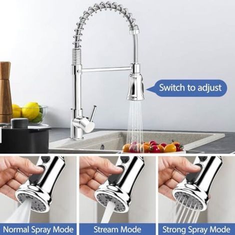 Robinet de cuisine extractible : pivotant à 360 °, 3 modes de pulvérisation, mitigeur d'évier professionnel, mitigeur de cuisine à poignée unique, mitigeur d'eau chaude et froide avec (1/4)