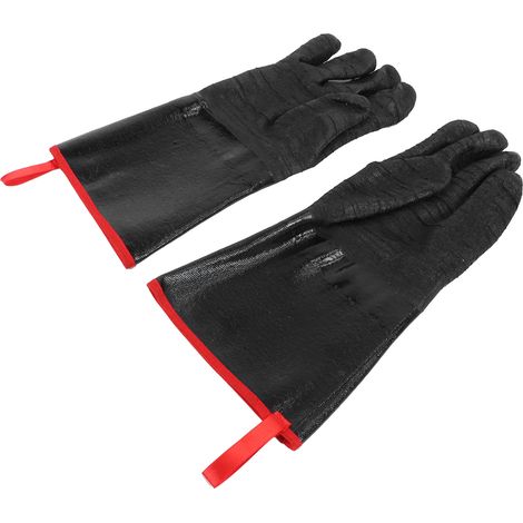 Gants de barbecue résistants aux hautes températures (500 °C), imperméables, résistants aux acides et aux alcalis, gants de jardin noirs de 35,5 cm (14 pouces). (1/5)
