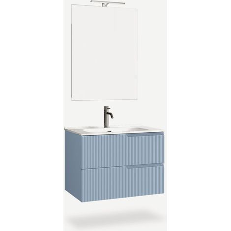 Hängender Badezimmer-Waschtischunterschrank mit Spiegel und Waschbecken Venere - Hellblau