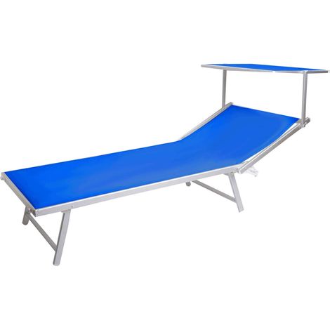 Lettino prendisole pieghevole da spiaggia in alluminio con tettuccio parasole per lidi e stabilimenti balneari Wilanow -  Blue