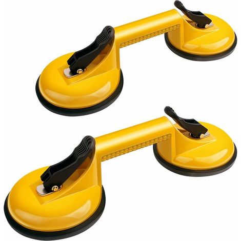 2 x Aluminium Ventouse Double Ventouse de Vitre 2x 90kg Capacité 120mm Jaune