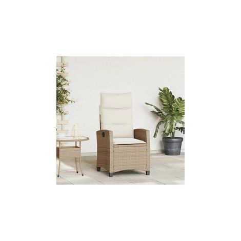 Chaise de jardin inclinable et table d'appoint beige polyrotin (1/5)