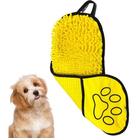 Gant de toilette absorbant pour chiens et chats, microfibre chenille jaune, séchage rapide et massage doux