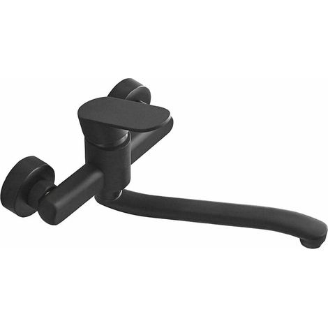 Rubinetto da cucina a parete con maniglia singola, rubinetto da cucina retrò nero (30 cm (lunghezza beccuccio), G1/2) (1/5)