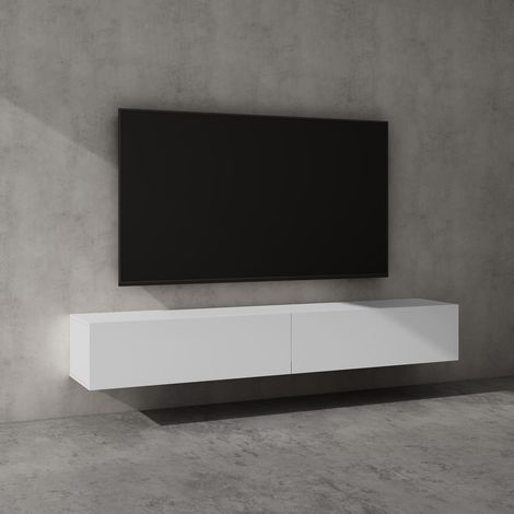 doporro Mobile Porta TV Sospeso 200 cm con 2 Ante Bianco Opaco, Credenza Bassa da Soggiorno Salotto, Madia Consolle per TV Fernsehschrank02