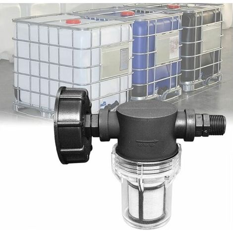 Robinet raccord cuve 1000 L – Articulation de u pour collecteurs d'eau de pluie – Filtre réutilisable – S60x6 pour réservoir IBC (1/4)