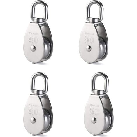 Lot de 4 poulies de levage m50 chargeant 400 kg, bloc de poulie de corde de levage pivotant en acier inoxydable 304 robuste (1/5)