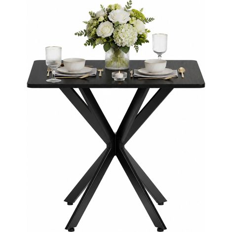 Moderner schwarzer quadratischer Couchtisch 80 x 80 x 75 cm mit X-Metallgestell (1/4)