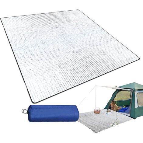 Tapis de camping en aluminium 200 x 150 cm, isolant thermique et imperméable, en mousse, pliable et double face, idéal pour les pique-niques, la randonnée et les tentes. (1/5)