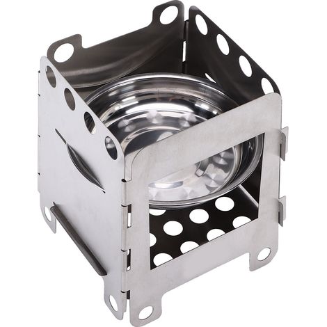 Réchaud à bois portable et pliable en acier inoxydable avec plateau à alcool pour le camping, les pique-niques, les barbecues et la randonnée. (1/5)