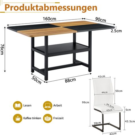 Essgruppe 160 × 90 × 76 cm aus weißem MDF mit Stauraum, 6 Stühle – MEUBLIV (1/5)