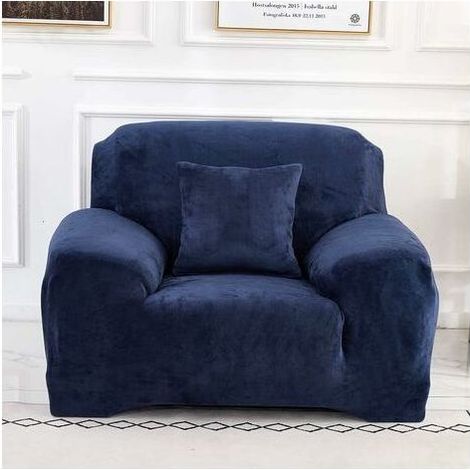 Housse de canapé 1 place (coussin d'assise non inclus) housse de protection en velours facile à installer tissu extensible élastique housse de canapé lavable en machine (1 place : 90-140 cm, bleu) (1/5)